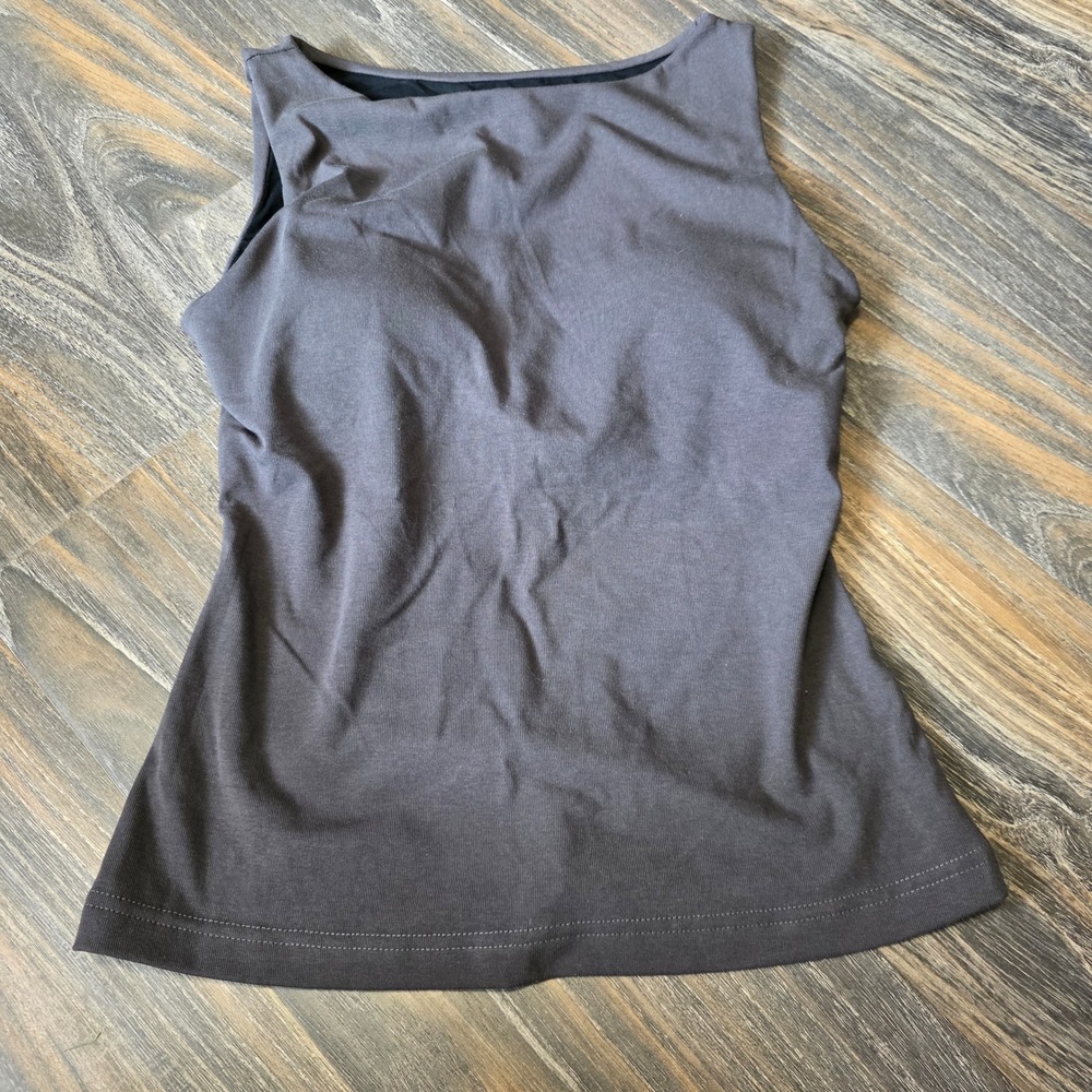 OGL Women Charcoal Grey Boat Neck Tank Top Built-in Shelf Bra Size Medium